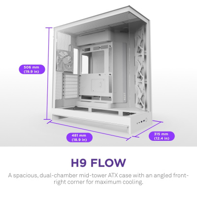 NZXT H9 Flow (2025) Számítógépház - Matt fehér