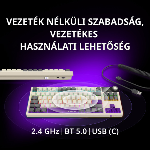 LORGAR KBP70 TKL vezeték nélküli billentyűzet, RGB világítás, angol kiosztás, bézs