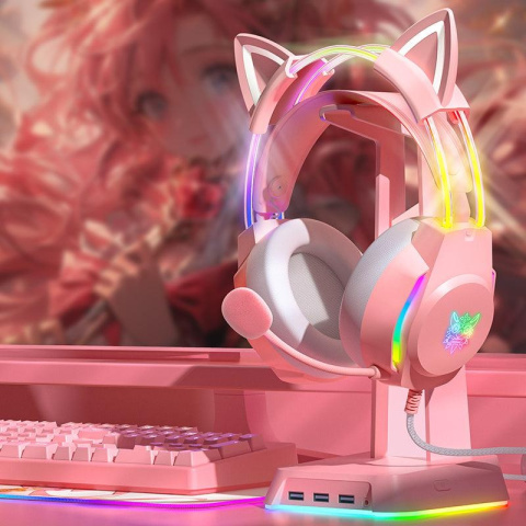 Onikuma X26 RGB Gamer Fejhallgató Cicafüles