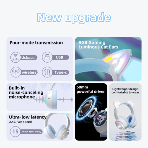 Onikuma GT838 Tri-Mode Vezeték Nélküli Gamer Headset - Cicafüles