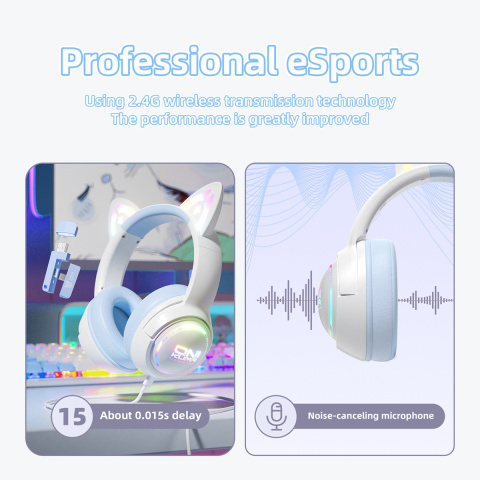 Onikuma GT838 Tri-Mode Vezeték Nélküli Gamer Headset - Cicafüles