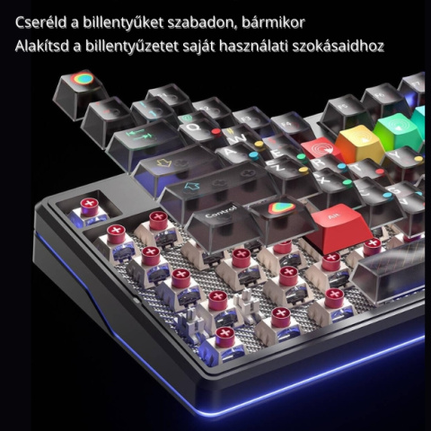 AULA F87 PRO V2 Vezeték Nélküli Mechanikus Gamer Billentyűzet - Fekete-Pink