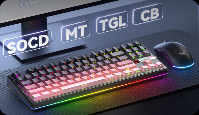 AULA F87 PRO V2 Vezeték Nélküli Mechanikus Gamer Billentyűzet - Fekete-Pink