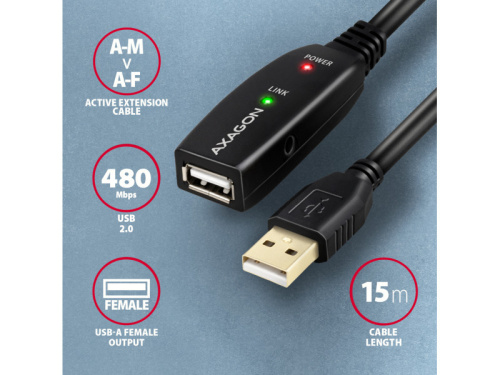 Axagon ADR-215 USB 2.0 Hosszabbító 15m
