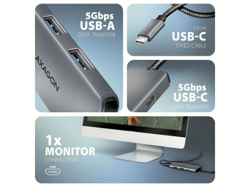Axagon HMC-5H8K 5 az 1-ben USB-C Hub