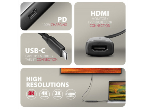 Axagon RVC-HI8KPD USB-C - HDMI Adapter
