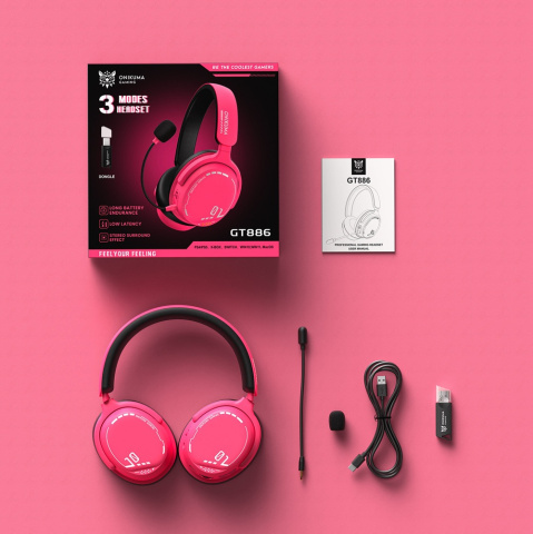 Onikuma GT886 Tri-Mode Vezeték Nélküli Gamer Headset - Pink