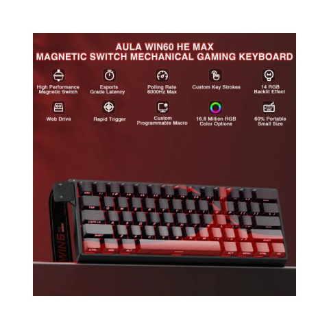 AULA WIN60 HE MAX Mágneses Gamer Billentyűzet - Fekete-Piros