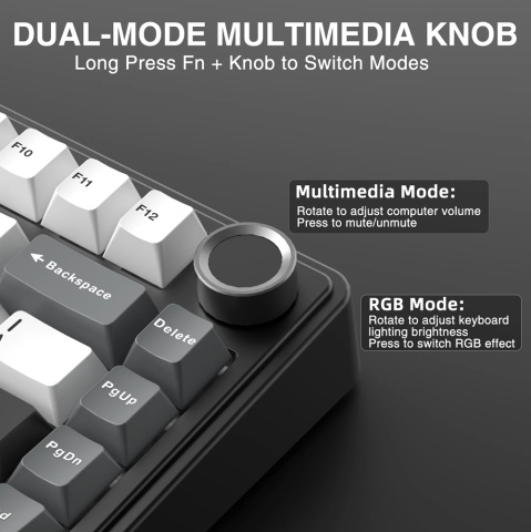 AULA F75 HE MAGYAR Tri-Mode Magnetic Switch Mechanikus Gamer Billentyűzet - Fekete-Szürke-Fehér