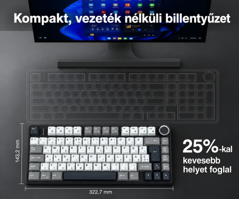 AULA F75 HE MAGYAR Tri-Mode Magnetic Switch Mechanikus Gamer Billentyűzet - Fekete-Szürke-Fehér