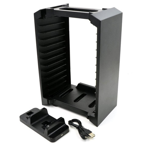 FroggieX Charge & Disc Tower PS4 dual töltőállomás + lemez tartó állvány