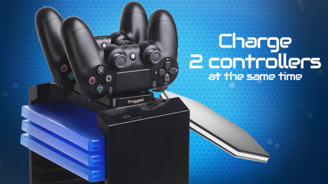 FroggieX Charge & Disc Tower PS4 dual töltőállomás + lemez tartó állvány