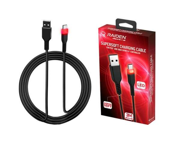 Subsonic Raiden PS5/Xbox Series/Switch - LED-es Supersoft töltőkábel USB-C 3 méter