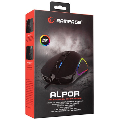 Rampage SMX-G65 ALPOR RGB Vezetékes Gamer Egér - Fekete