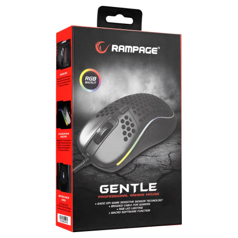 Rampage SMX-R85 GENTLE RGB Vezetékes Gamer Egér - Fekete