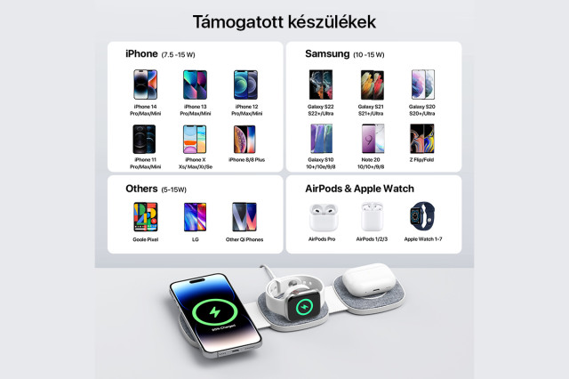 Boost Összehajtható 3 az 1-ben Vezeték nélküli töltőállomás - pink