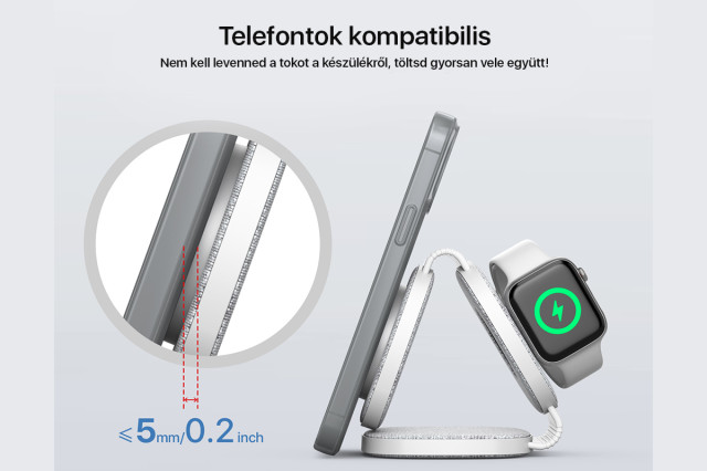 Boost Összehajtható 3 az 1-ben Vezeték nélküli töltőállomás - szürke