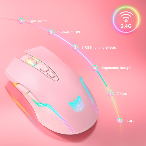 Onikuma CW905 2.4G Vezeték nélküli Gaming egér - Pink