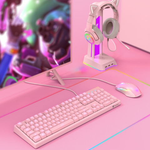 Onikuma G25+CW905 Gamer billentyűzet + egér csomag - Pink