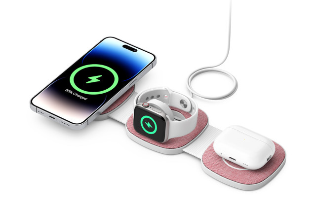 Boost Összehajtható 3 az 1-ben Vezeték nélküli töltőállomás - pink+szürke