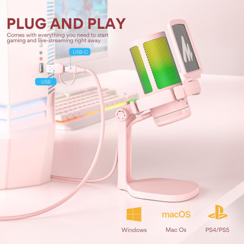 MAONO DGM20 USB Streamer/Gamer Mikrofon RGB - Pink
