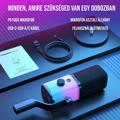 MAONO PD100X USB Dynamic Streamer Mikrofon RGB - Fekete