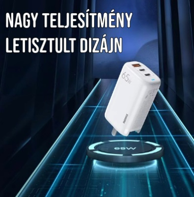 Remax Ligil Series USB-A+USB-C Utazótöltő Adapter PD+QC GaN 65W
