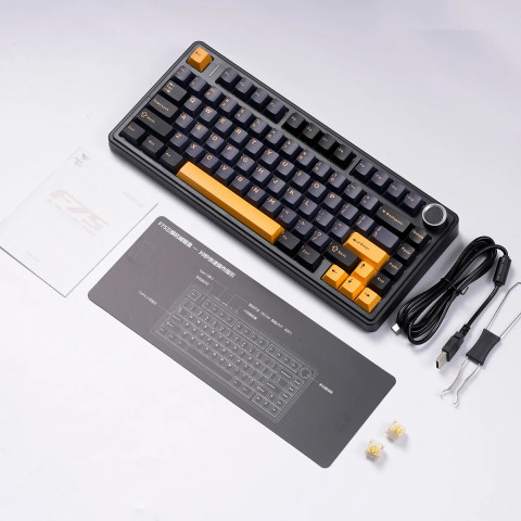 AULA F75 Vezeték Nélküli Mechanikus Gamer Billentyűzet - Fekete-Sárga