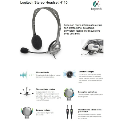 Logitech H110 Mikrofonos headset - fekete