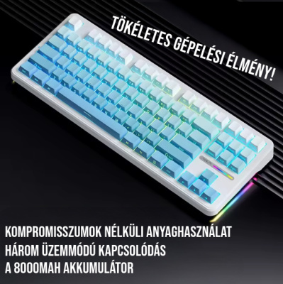AULA F87 PRO Vezeték Nélküli Mechanikus Gamer Billentyűzet - Fehér-Kék