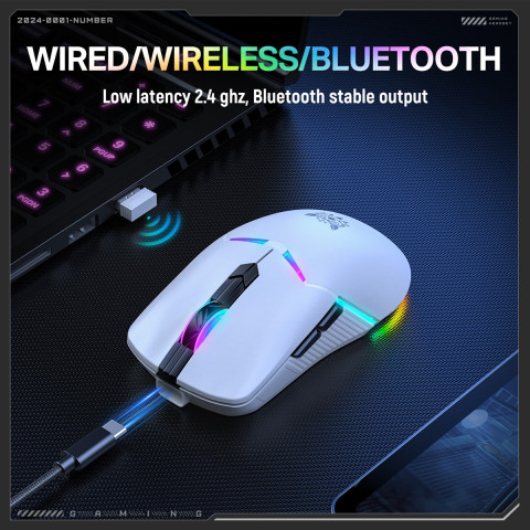 Onikuma CW928 Tri-Mode Vezeték nélküli Gamer egér - Fehér