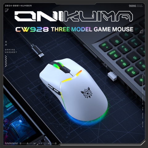 Onikuma CW928 Tri-Mode Vezeték nélküli Gamer egér - Fehér