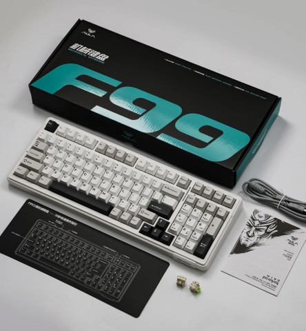AULA F99 Vezeték Nélküli Mechanikus Gamer Billentyűzet - Fehér-Szürke