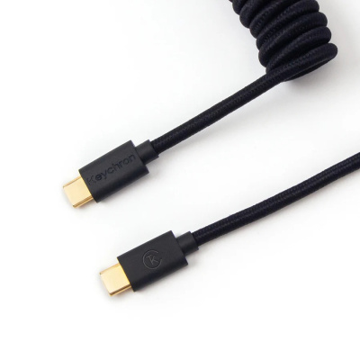 Keychron Coiled Aviator USB-C M/M Adatkábel - 0.9m Fekete (+USB-C - USB-A adapter)