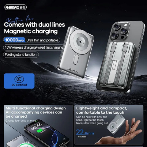 Remax Magnetic CX-2 MagSafe Vezeték Nélküli Gyorstöltő Powerbank 10000mAh - Ezüst