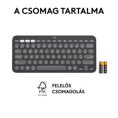 LOGITECH Pebble Keys 2 K380s - Vezeték Nélküli Billentyűzet - Szürke - Angol kiosztás! (US)