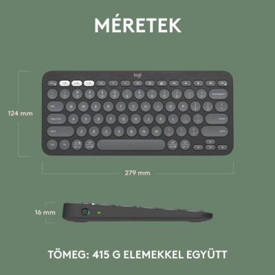LOGITECH Pebble Keys 2 K380s - Vezeték Nélküli Billentyűzet - Szürke - Angol kiosztás! (US)