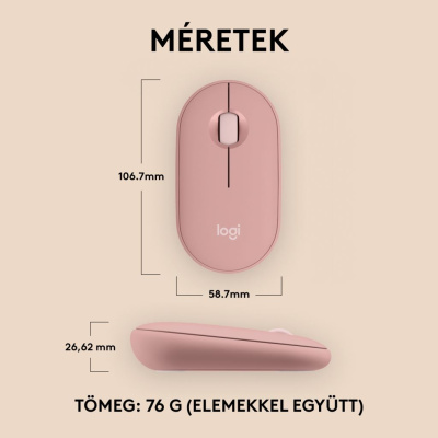 LOGITECH Pebble Mouse 2 M350s Vezeték Nélküli Egér - Rose