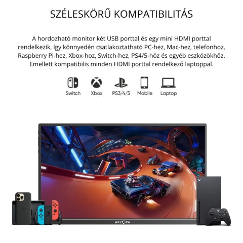 Arzopa A1S Hordozható Monitor - 14.0" - Szürke