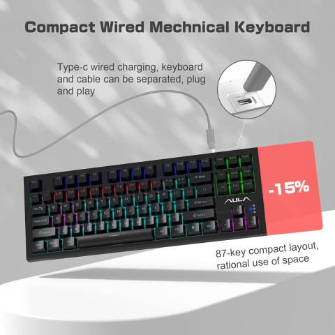 AULA F3032 Mechanikus Gamer Billentyűzet - Fekete