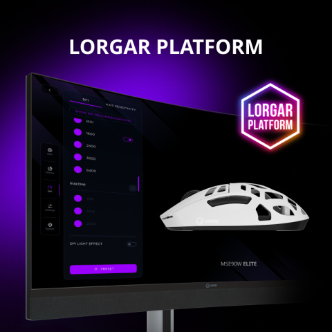 LORGAR Elite MSE90W Tri-Mode Gamer Egér - Fehér