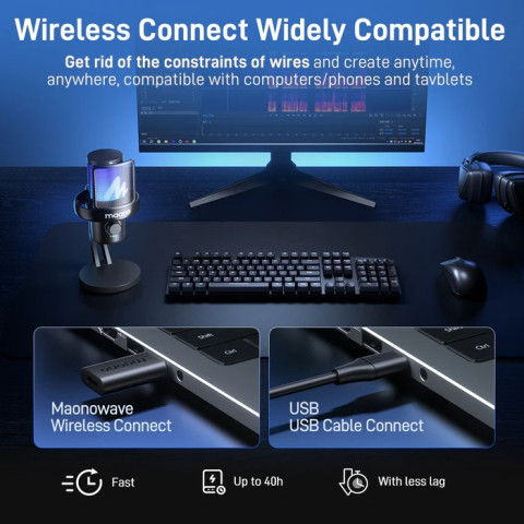 MAONO DM40 Pro S USB Vezeték Nélküli Streamer/Gamer Mikrofon Kit RGB