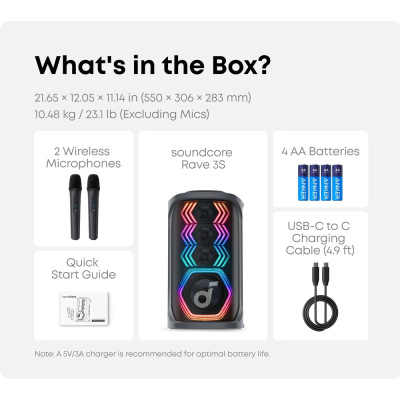 Anker Soundcore Rave 3S - Vezeték Nélküli Bluetooth Party Hangszóró - Fekete