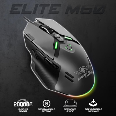 Spirit of Gamer ELITE-M60 Black - Gamer Egér - Fekete
