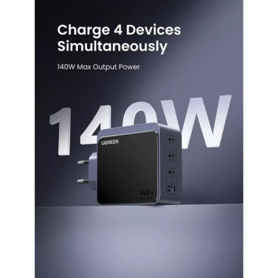 Ugreen Nexode S 3x USB-C + USB Gyorstöltő GaN Hálózati Adapter 140W - Szürke