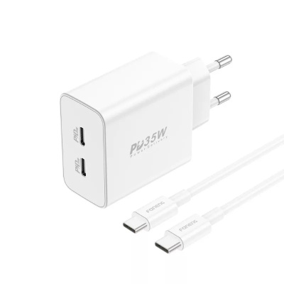 Foneng EU50 2x USB-C-Lightning Gyorstöltő GaN Hálózati Adapter 35W - Fehér