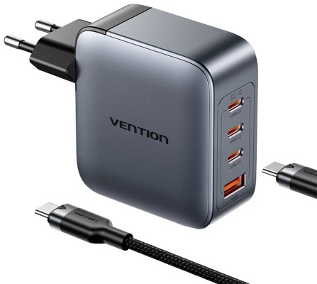 Vention TZ-FETH0-EU USB + USB-C Gyorstöltő Hálózati Adapter - Fekete