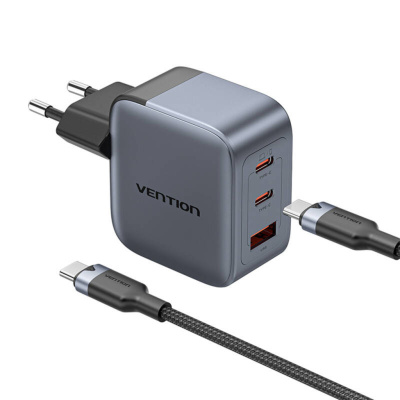 Vention USB + USB-C GaN Gyorstöltő Hálózati Adapter 70W - Szürke