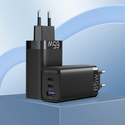 Vention FEDB0-EU USB + USB-C GaN Gyorstöltő Hálózati Adapter 65W - Fekete