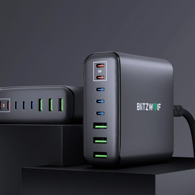 BlitzWolf BW-S26 Gyorstöltő Hálózati Adapter 250W - Fekete